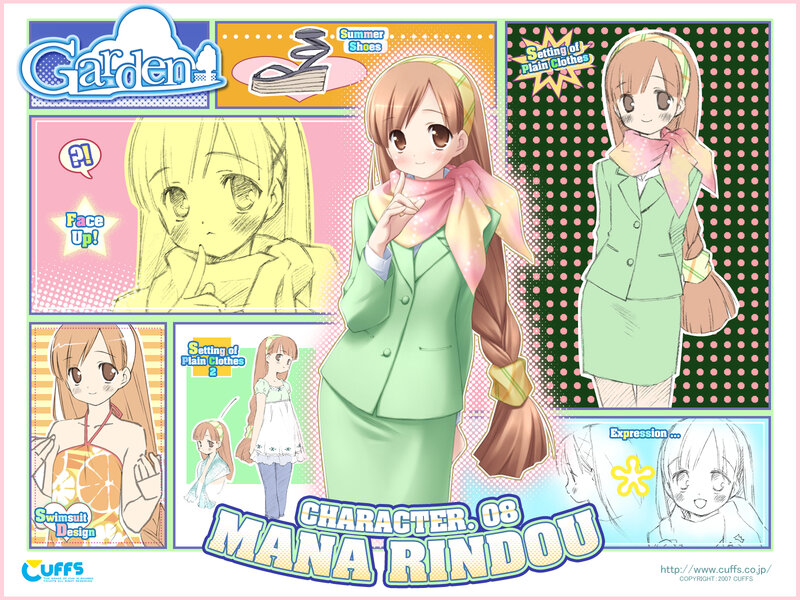 Character design sheet for Mana Rindou