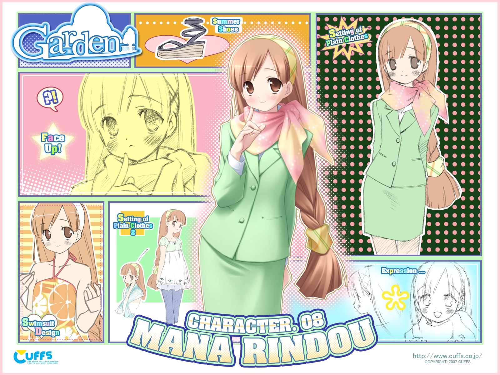 Character design sheet for Mana Rindou