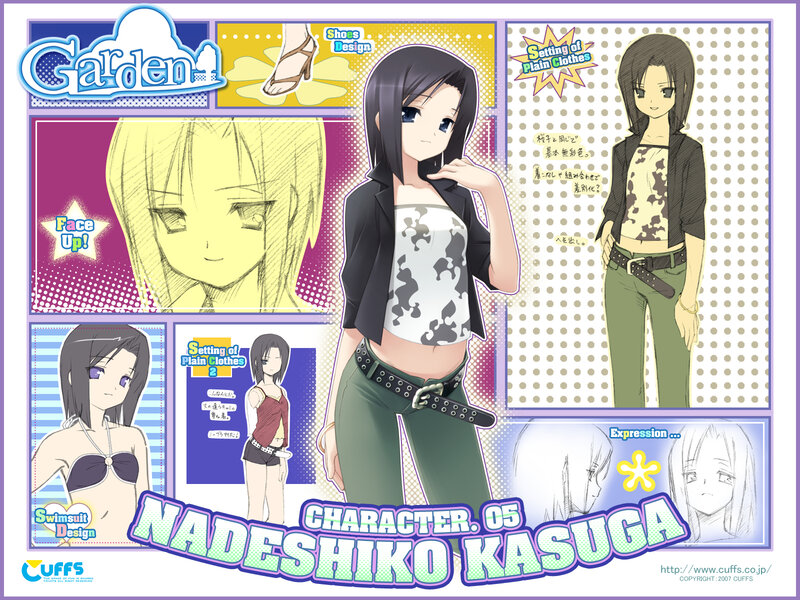 Character design sheet for Nadeshiko Kasuga
