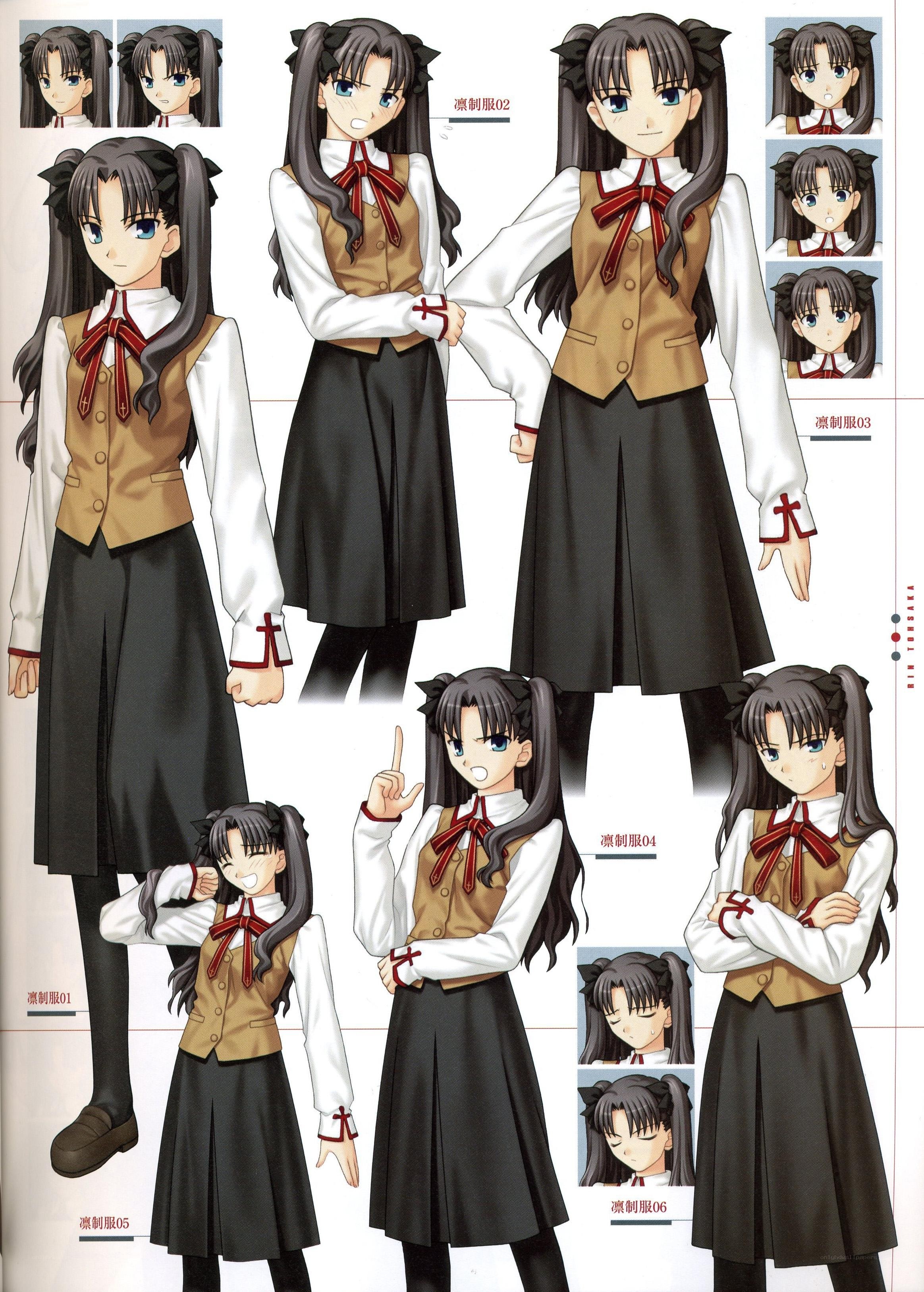 character design sheet for Rin Tohsaka