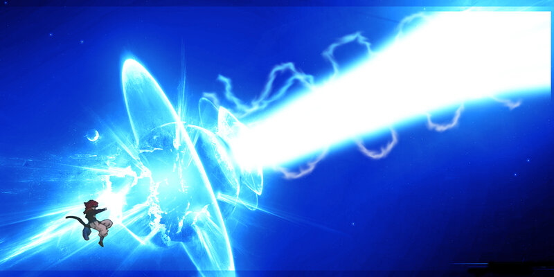 character dodging energy beam