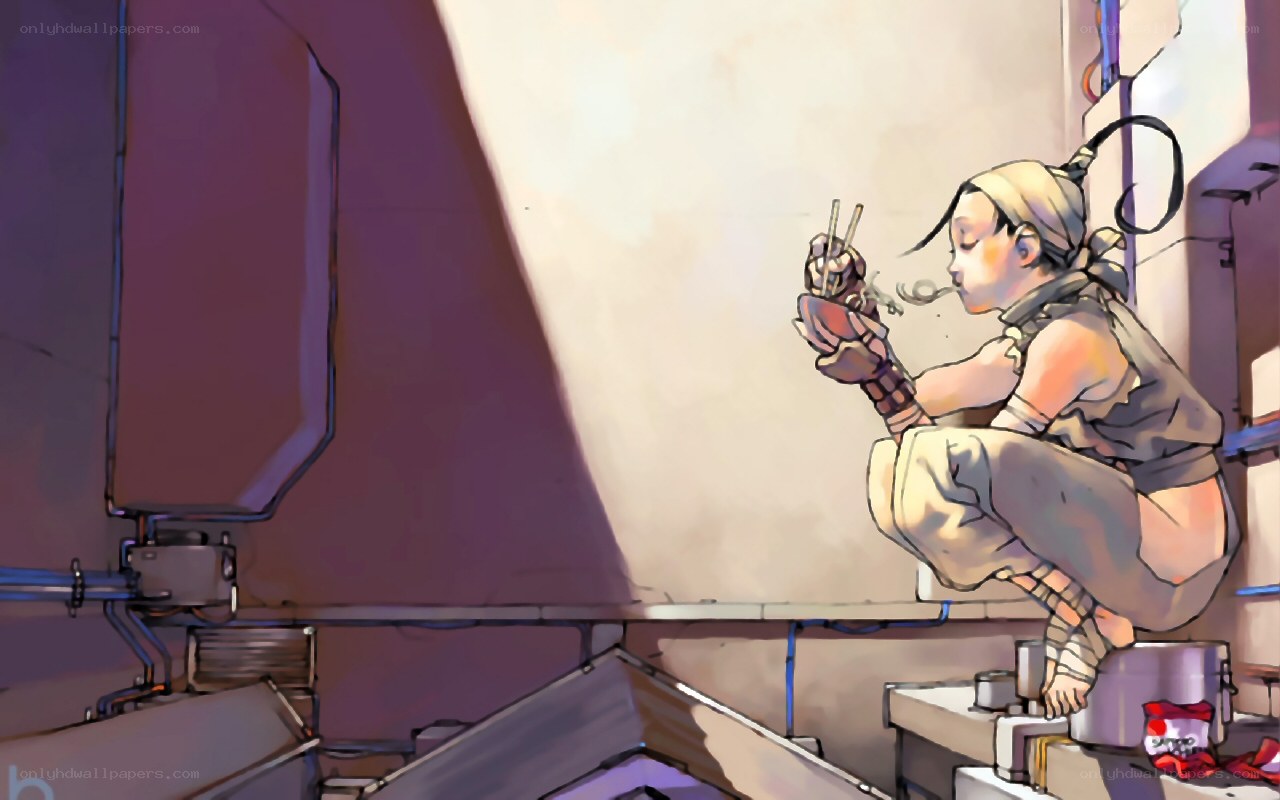 character eating noodles