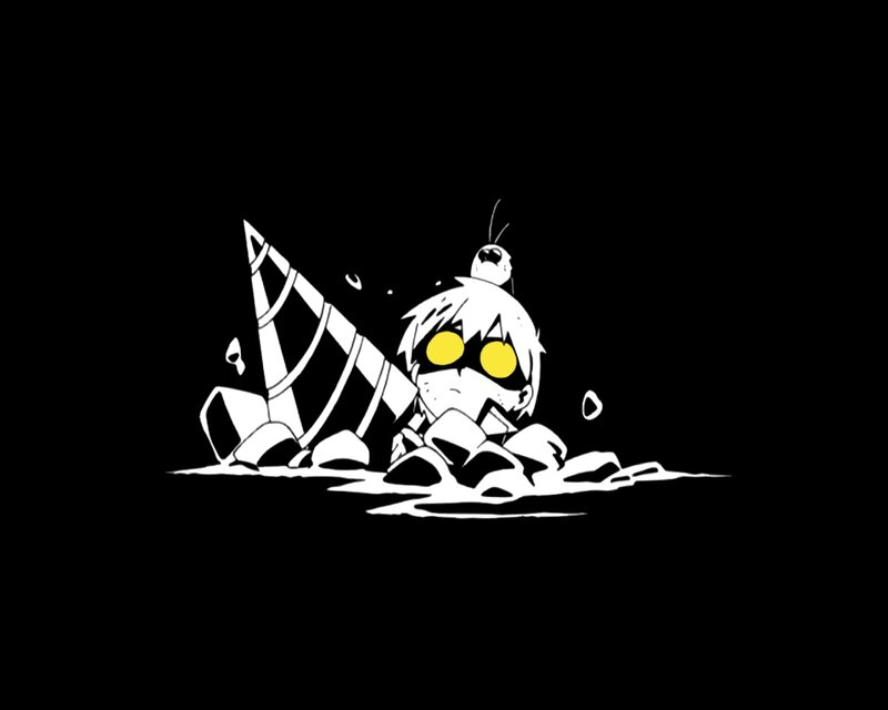 character emerging from rubble
