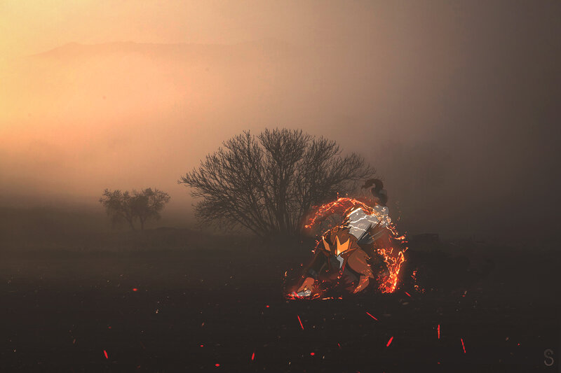 Character Engulfed in Flames — Orange