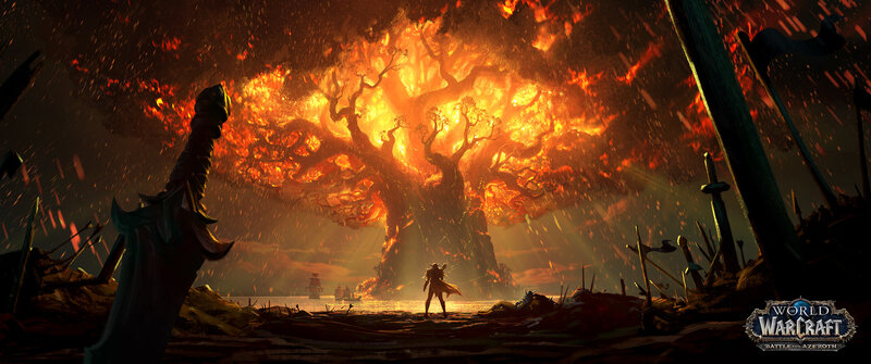 Character Facing Burning Tree — Orange