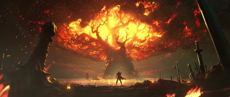 Character Facing Burning Tree