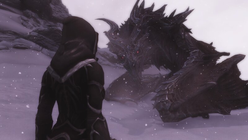 Character Facing Dragon — Black, Dramatic