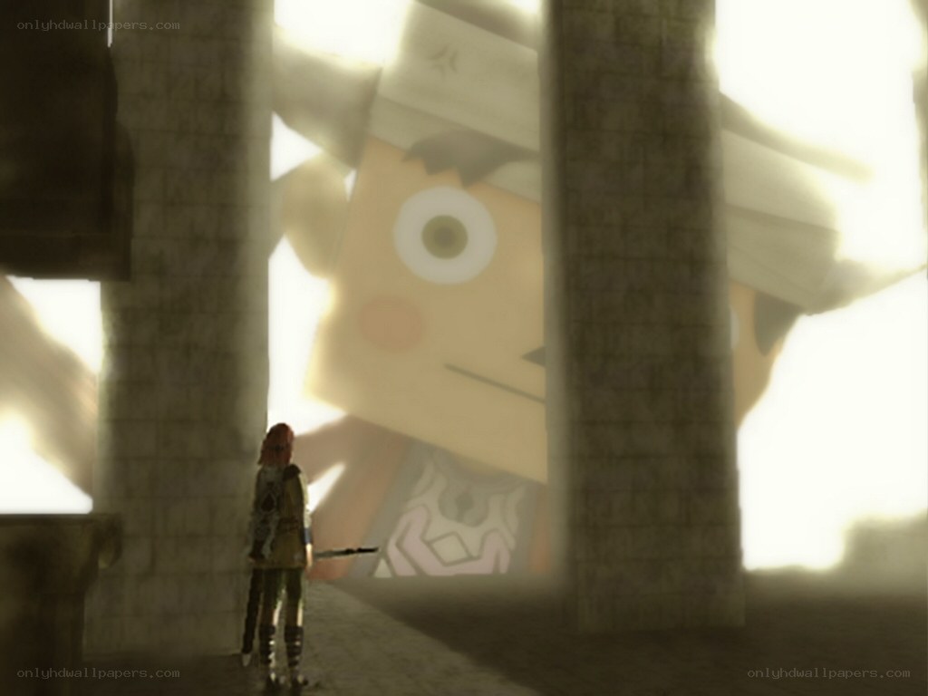 character facing giant figure