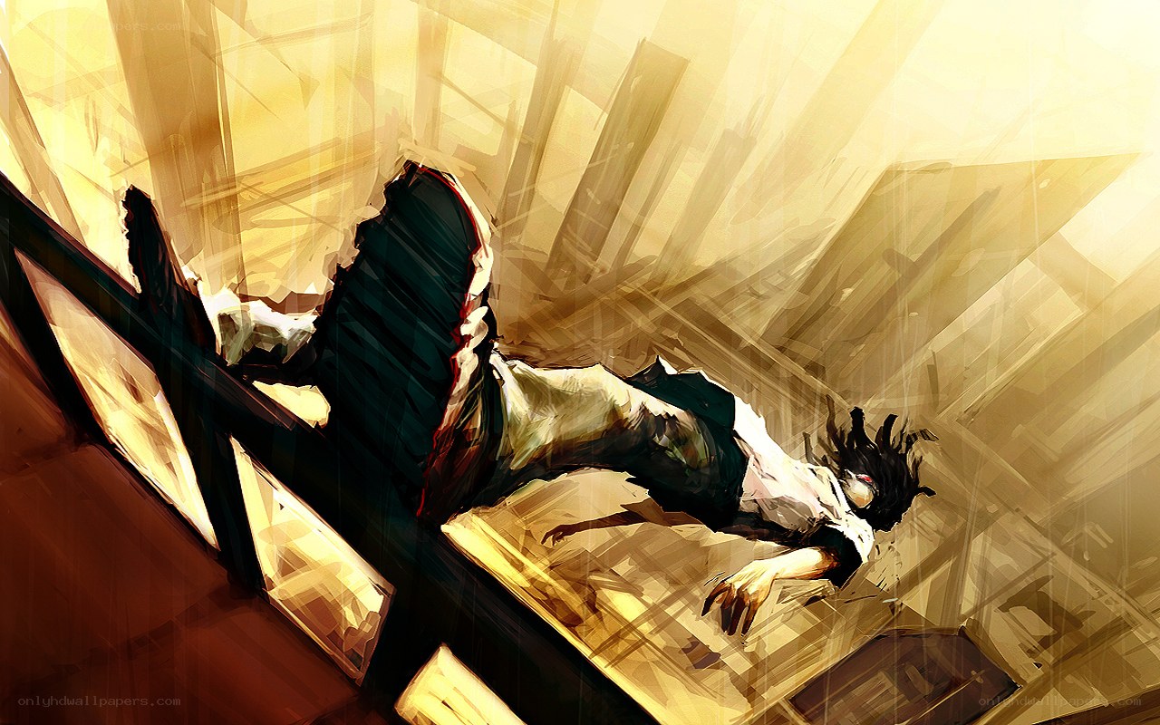 Character falling in golden light