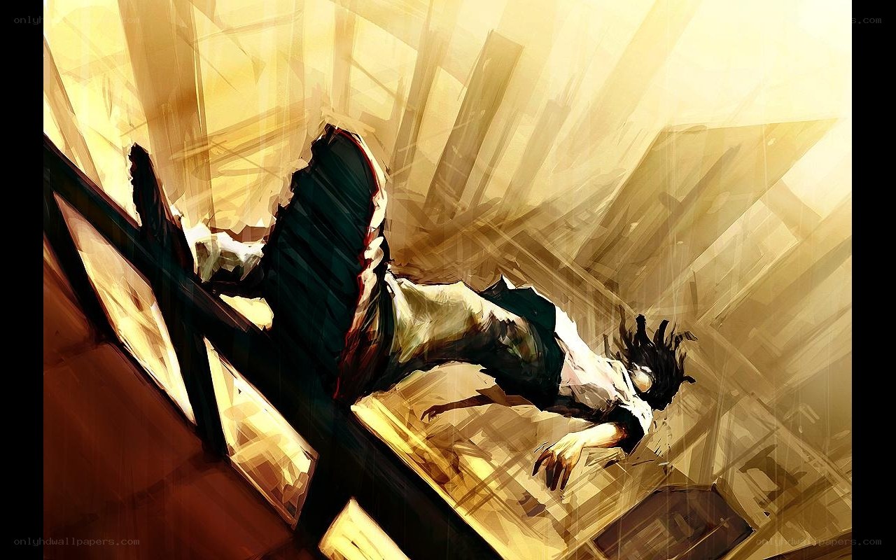 Character falling in golden light