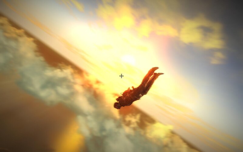 character falling in golden sky