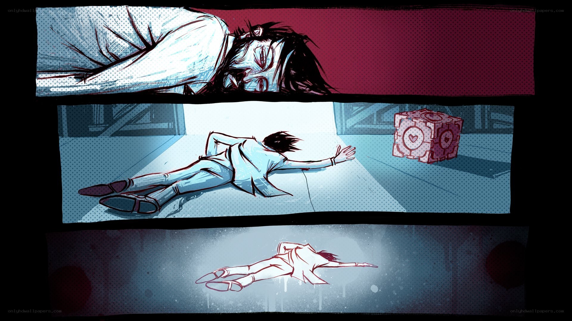 Character falling in three panels