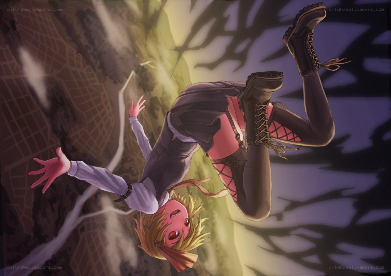 Character falling through a canyon