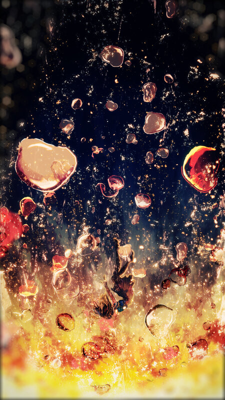 Character Falling Through Bubbles