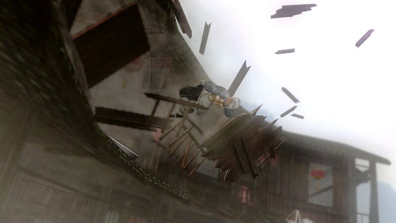 Character falling through building