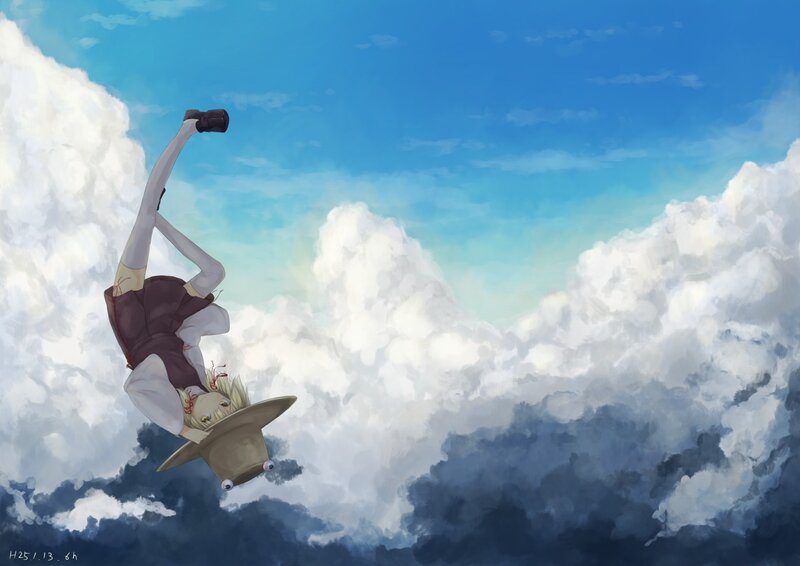 character falling through clouds