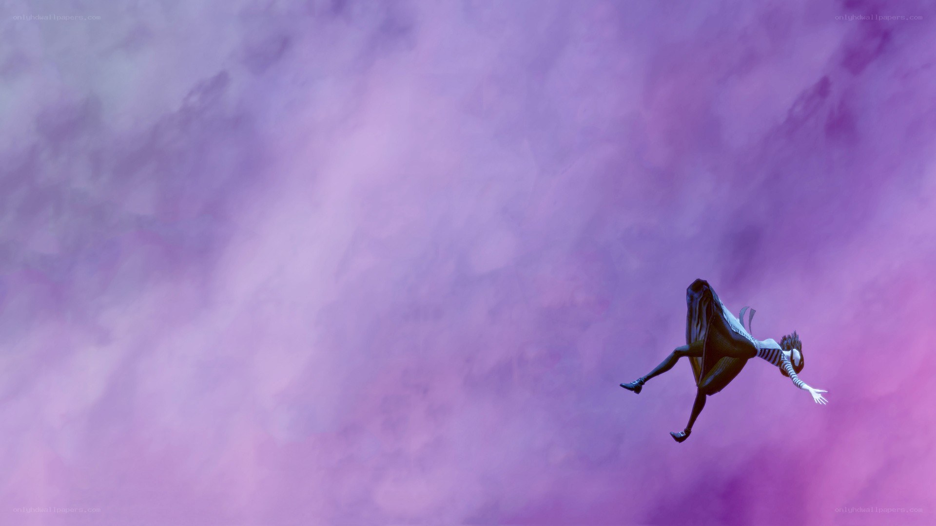 character falling through purple sky