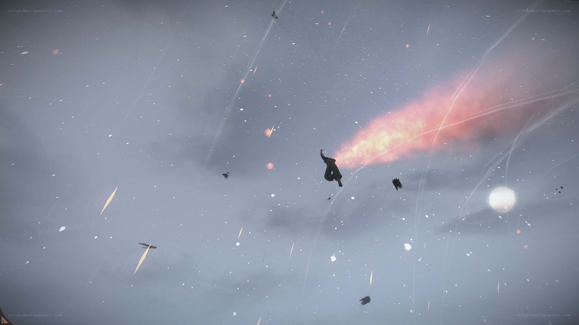 Character falling through sky