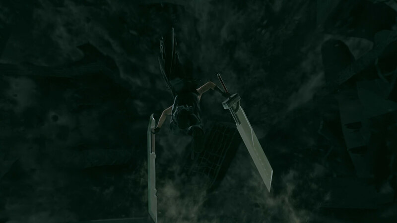 Character falling with swords