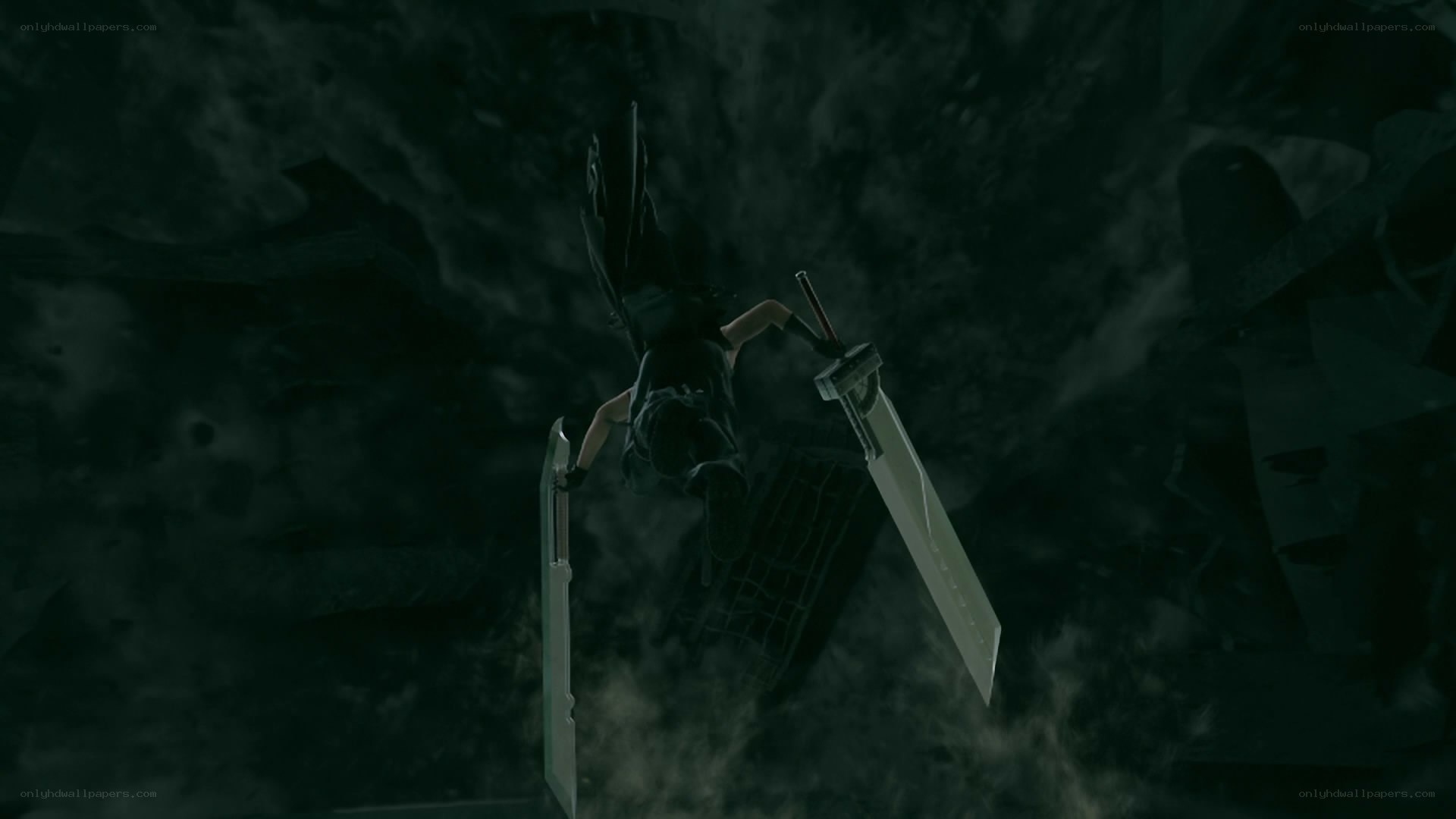Character falling with swords