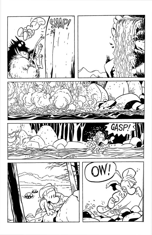 character falls into river