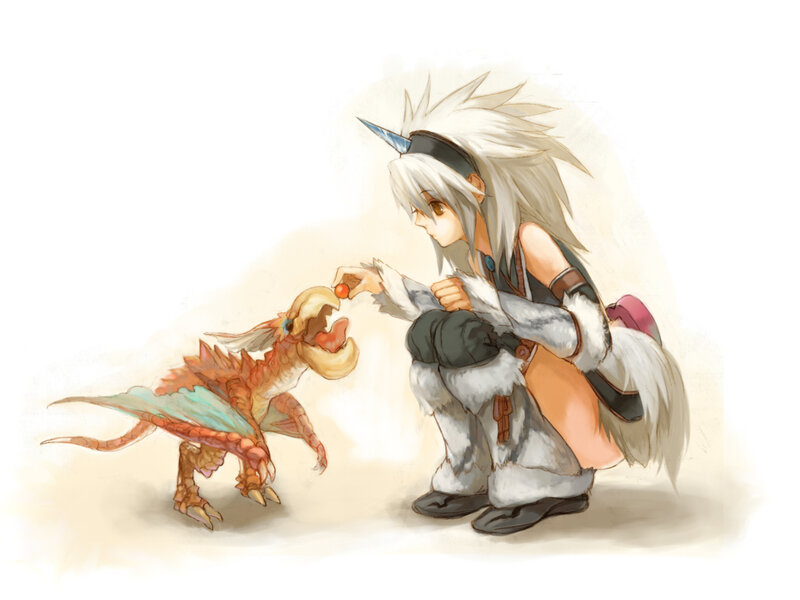 character feeding a dragon