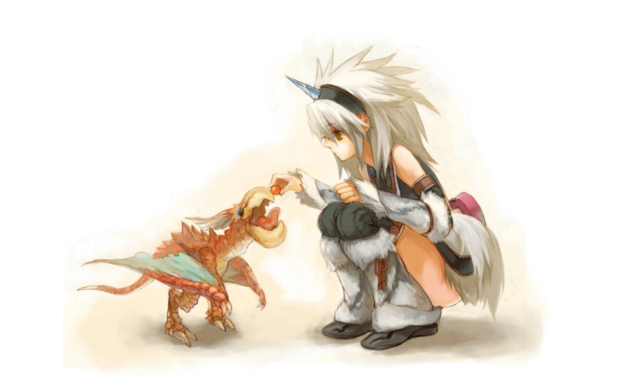 Character feeding a dragon