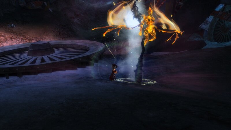 character fighting a fiery spirit