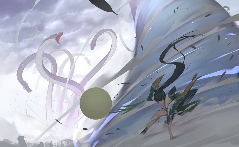 Character Fighting Serpents