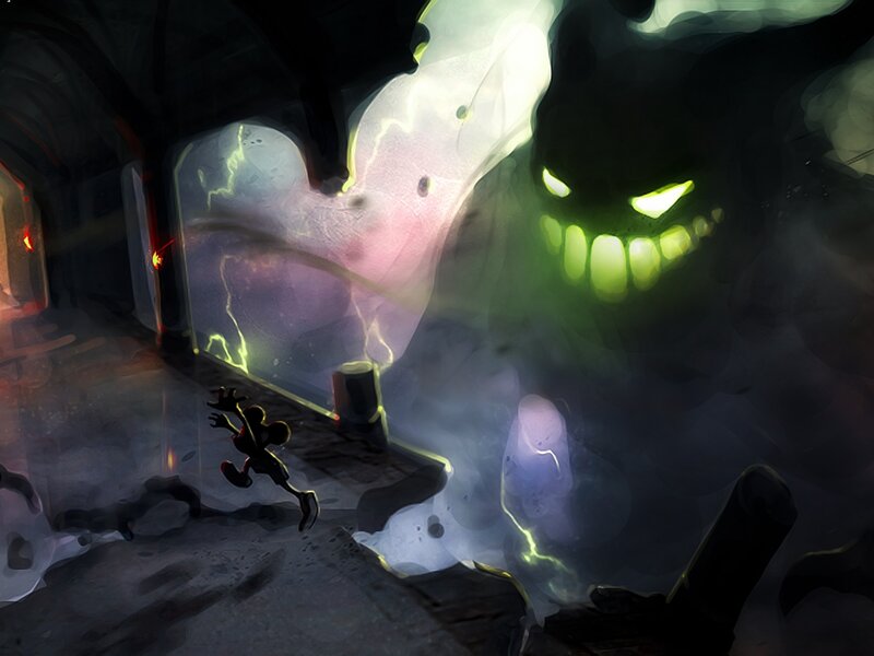Character Fleeing Monster — Black