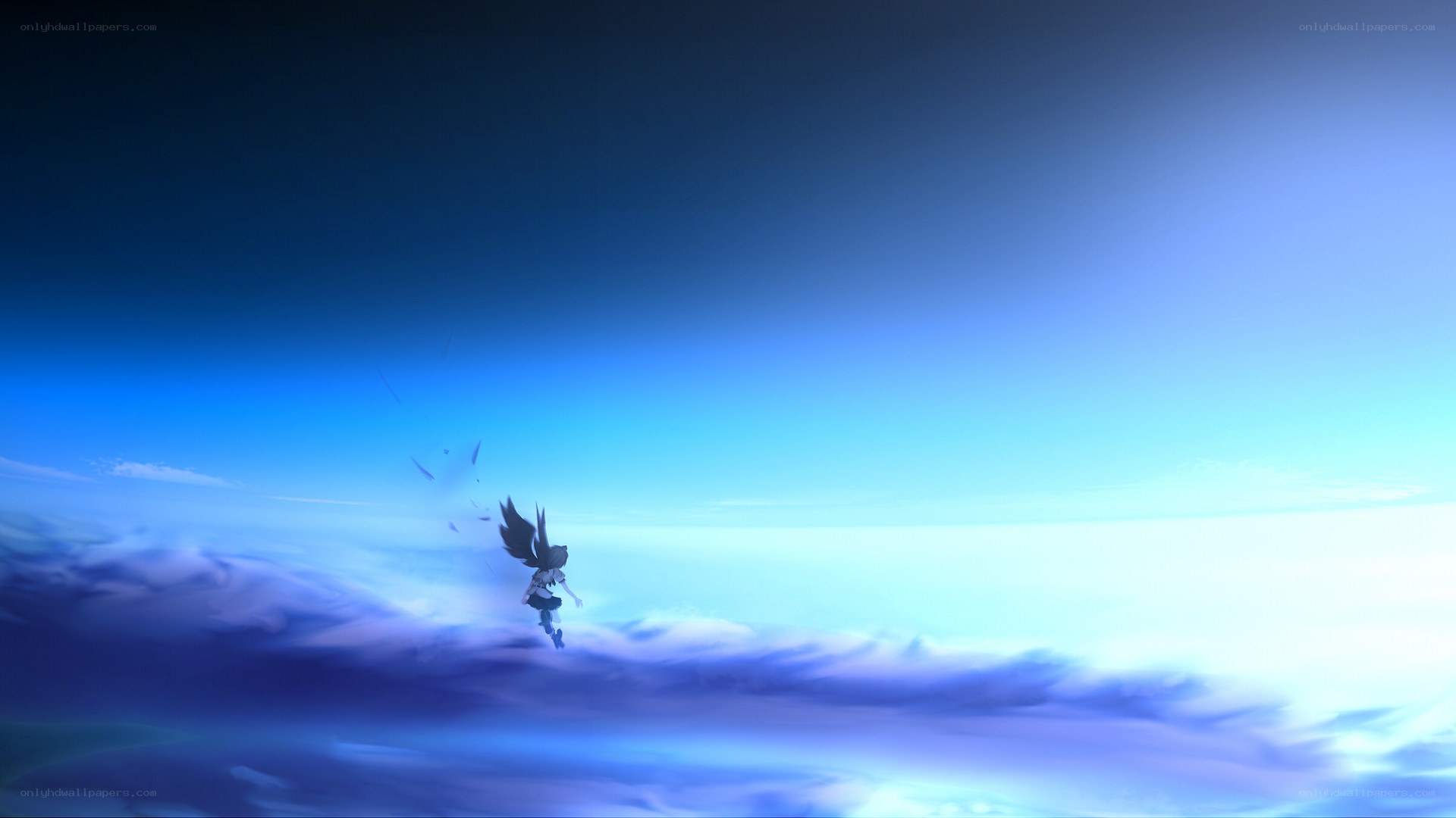 character flying above clouds