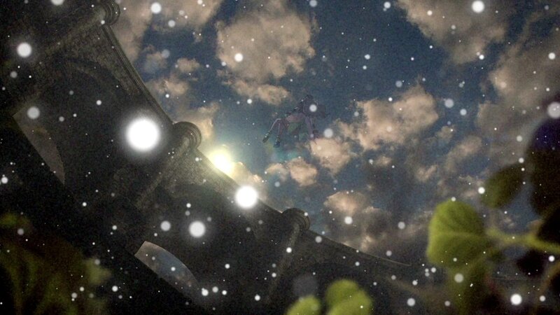 character flying over bridge at night