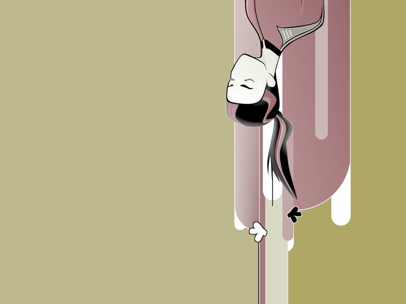 character hanging upside down