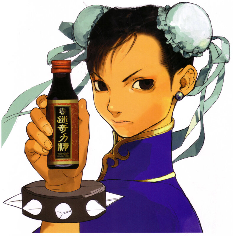 character holding a bottle