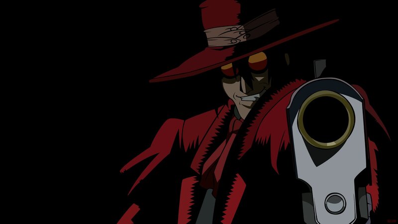 Character Holding a Gun — Black, Dramatic, Night, Anime, Hat