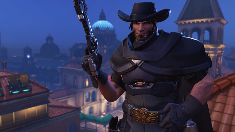 Character Holding a Gun — Blue, Dramatic, Night