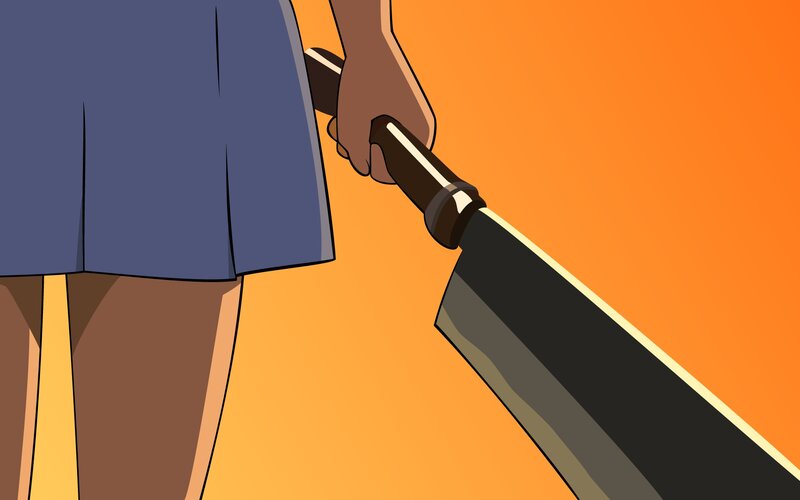 character holding a large knife