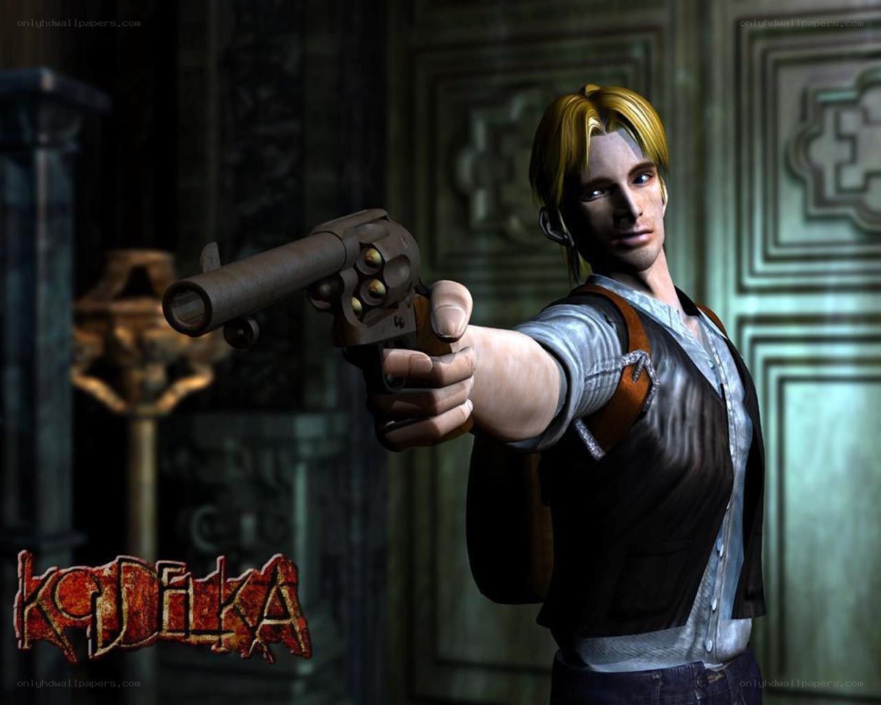 Character holding a revolver