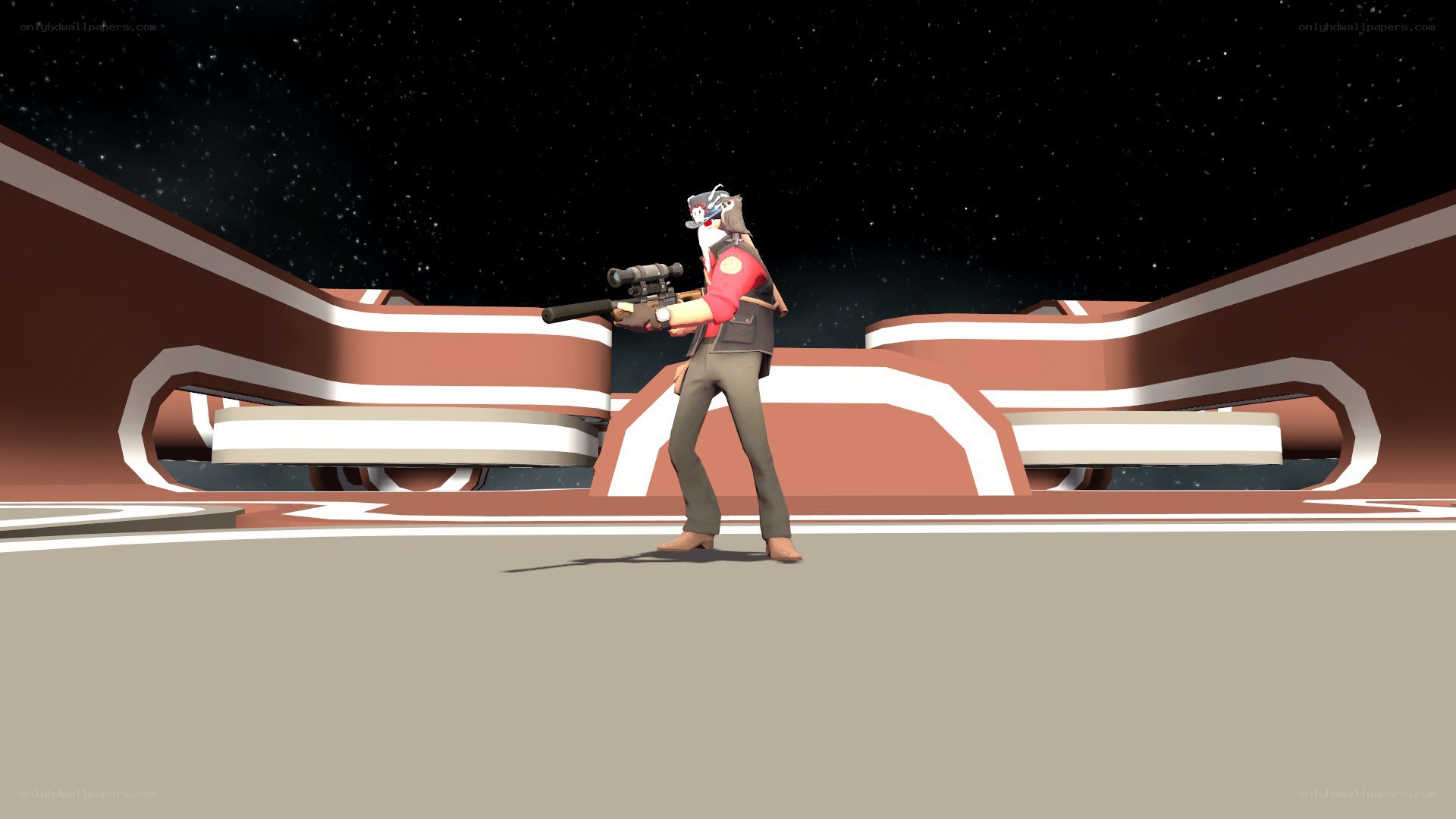 character holding a sniper rifle