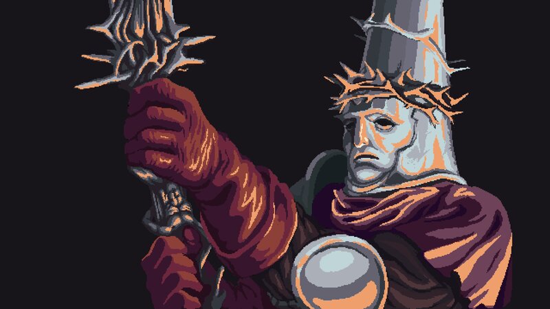 Character Holding a Weapon — Black, Dramatic, Pixel Art