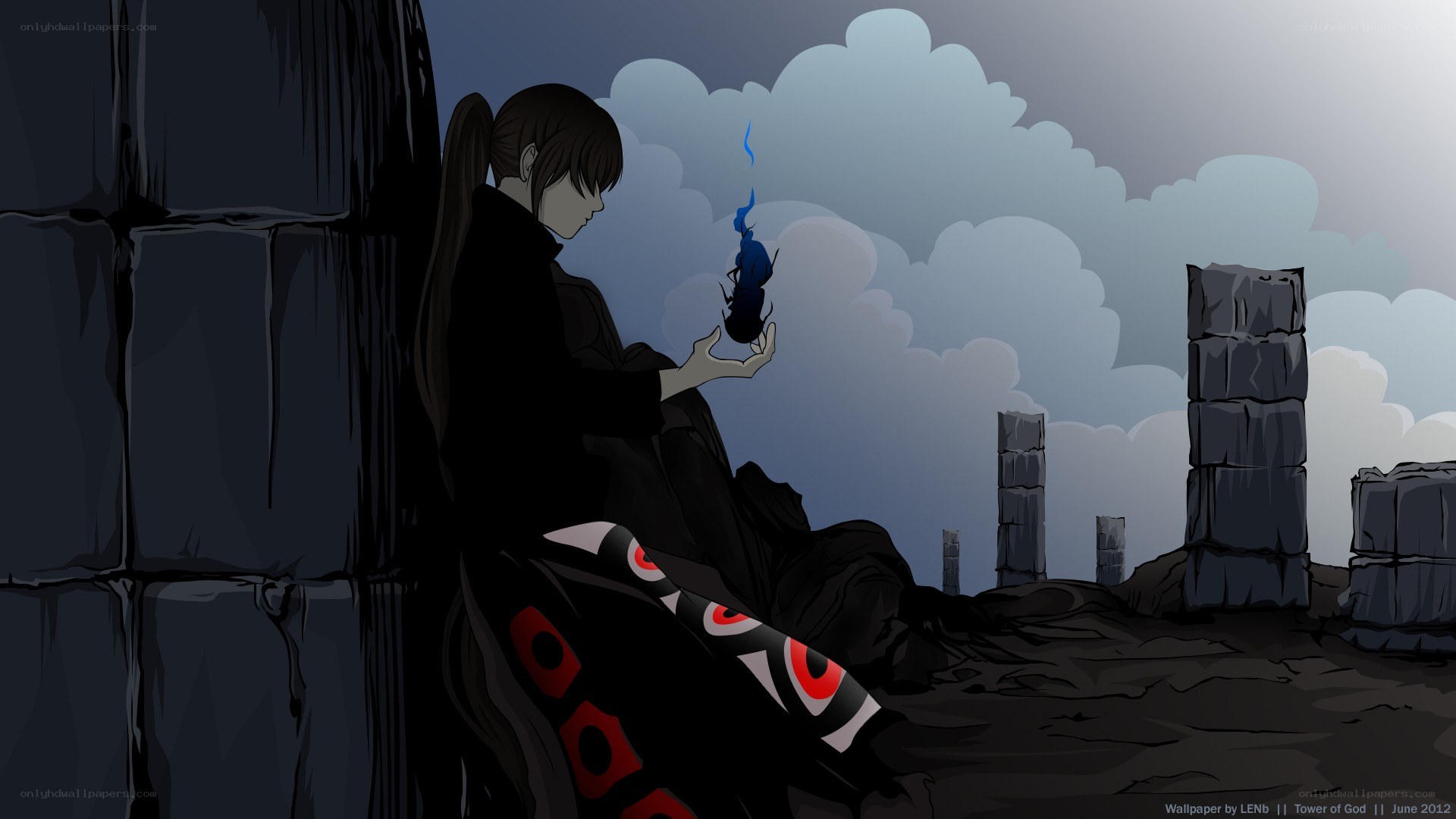 Character holding blue flame