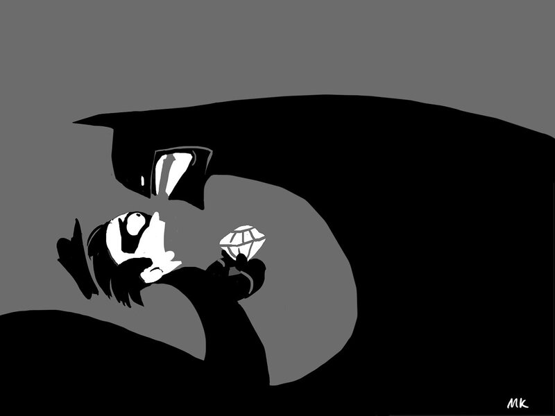 Character Holding Diamond — Black, Dramatic