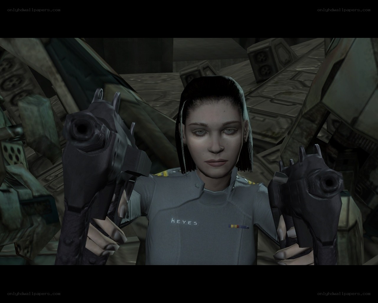 Character holding dual pistols