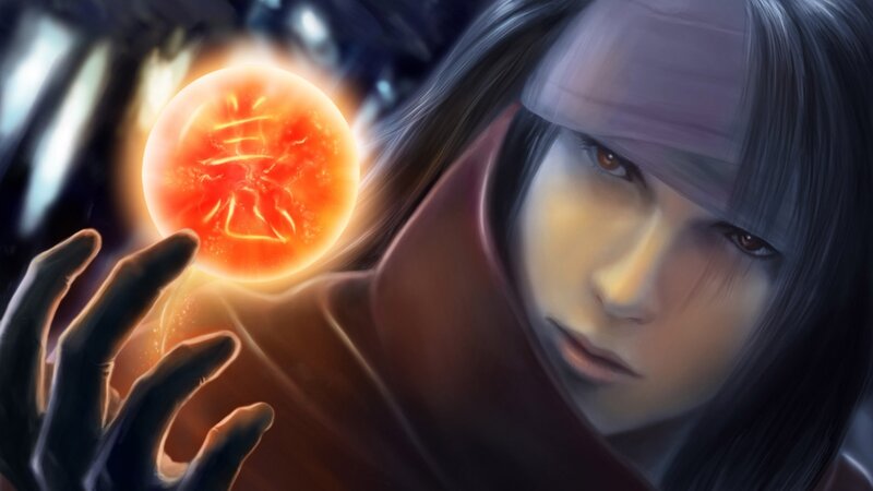 Character Holding Fire Orb — Red, Dramatic