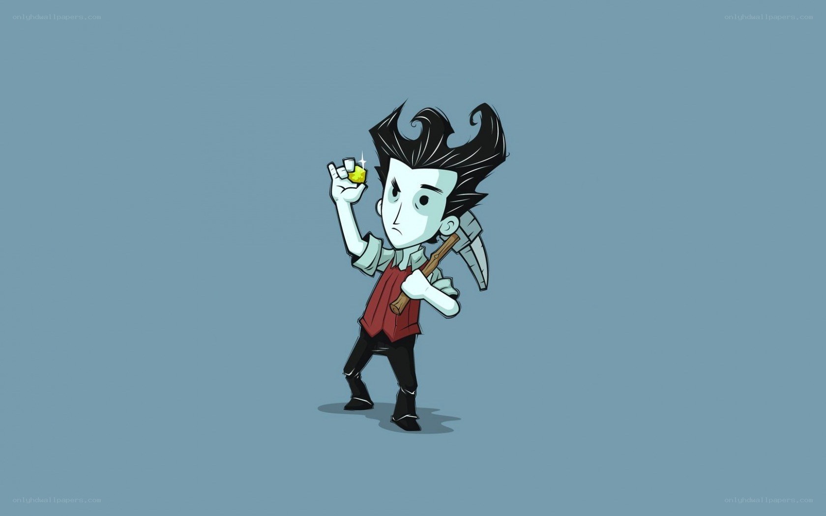 character holding gem and pickaxe