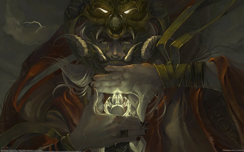 Character Holding Glowing Orb — Brown