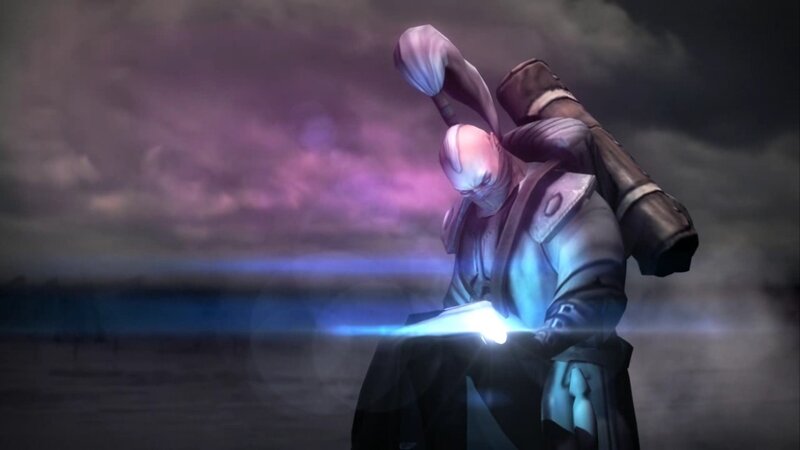 Character Holding Glowing Sword — Purple
