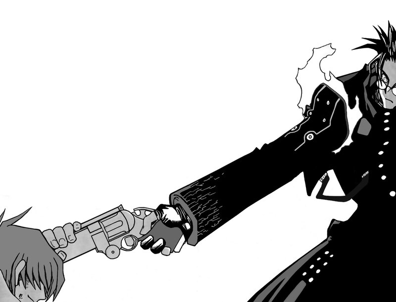 Character Holding Gun — Black, Dramatic, Manga, Spiky Hair