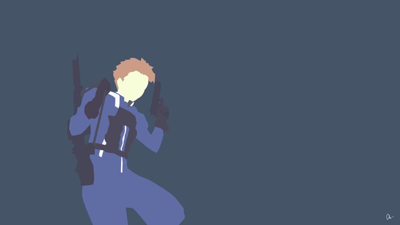 Character Holding Guns — Blue, Tense