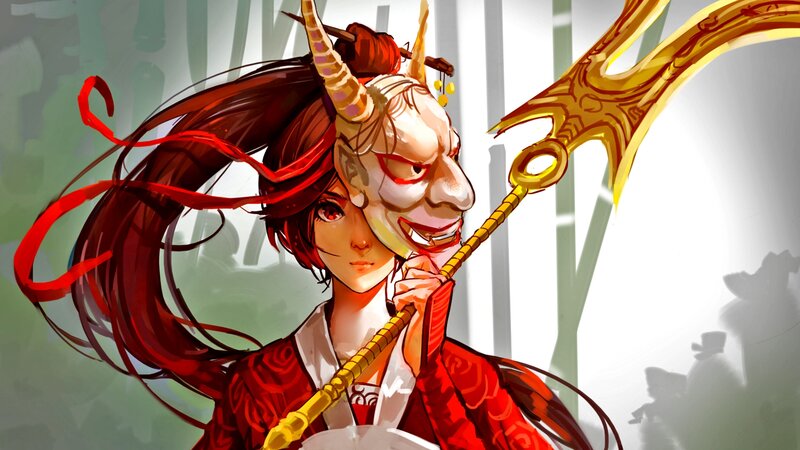 Character Holding Mask and Weapon